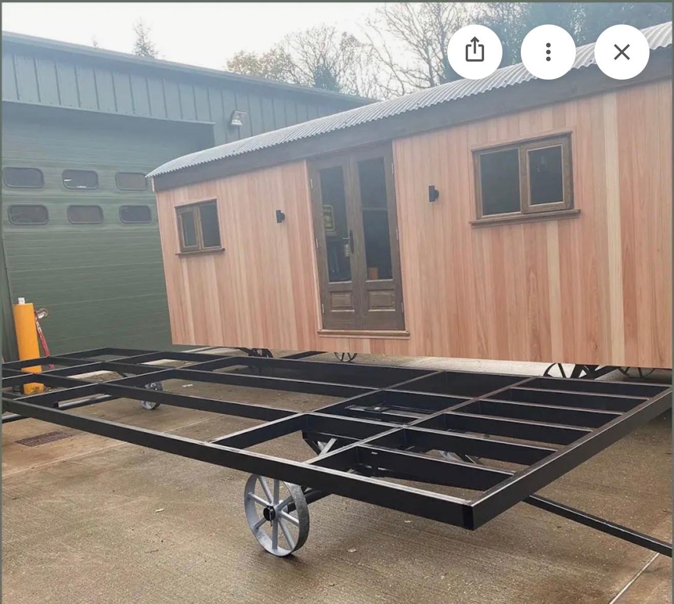 A shepherd hut under construction in the workshop